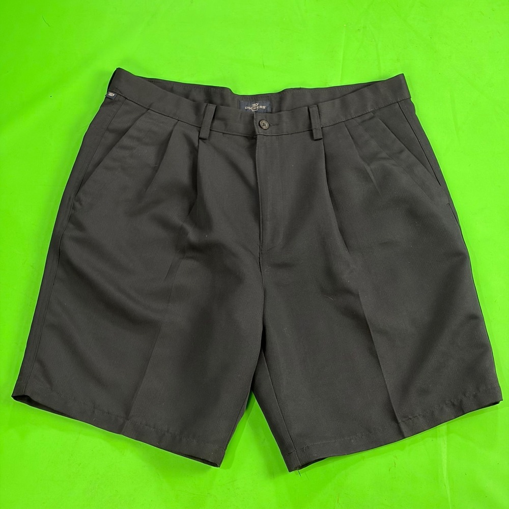 Dockers Golf Performance Shorts Mens 36 Navy Blue Pleated Relaxed Fit Stretch